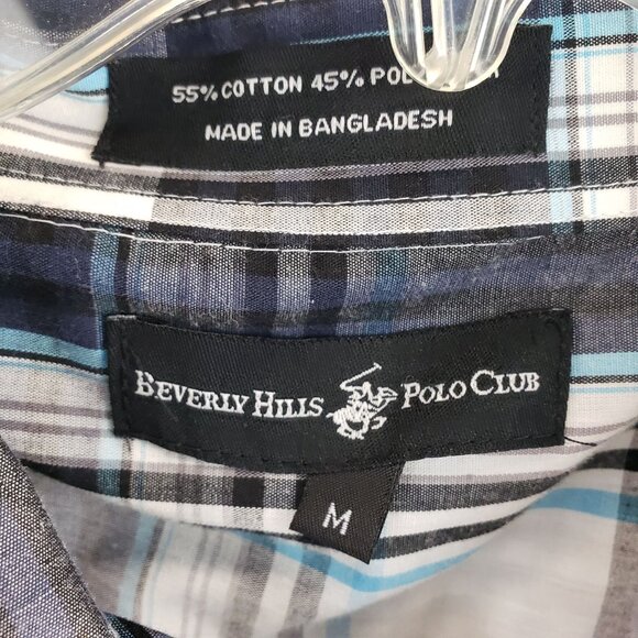 Beverly Hills Polo Club Plaid Button Down Shirt Long Sleeve Size M - Picture 10 of 11